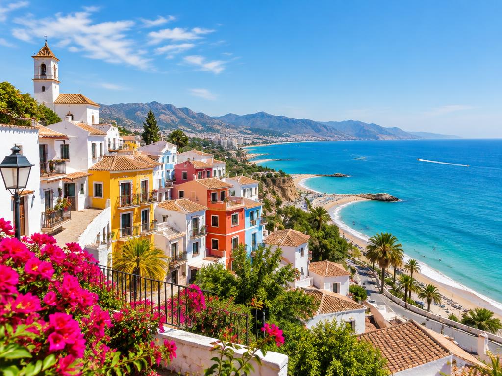 Colourful Spanish coastal town above the Mediterranean